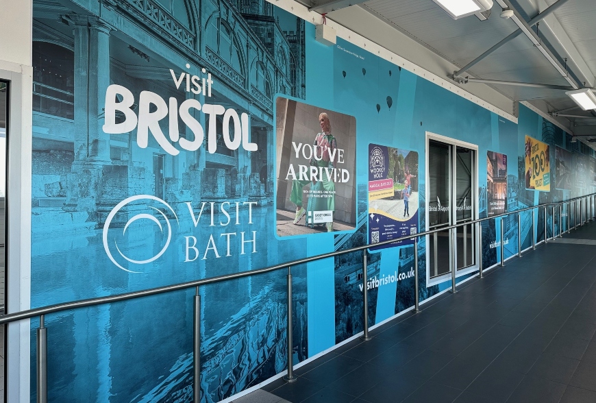 Visit Bath and Visit Bristol Advertising mural at Bristol Airport